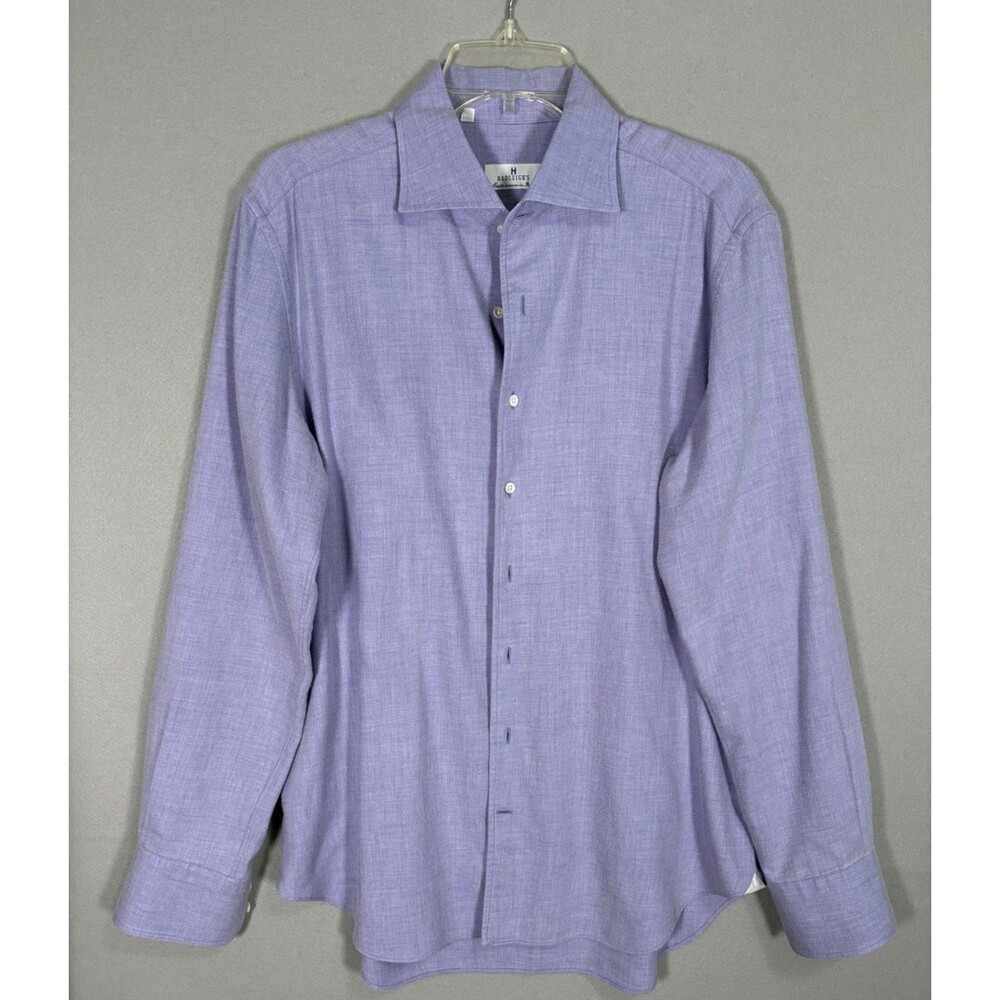 HADLEIGHS Dress Shirt Mens 16.5/ 42  Light Blue Cashmere Blend Made In Italy